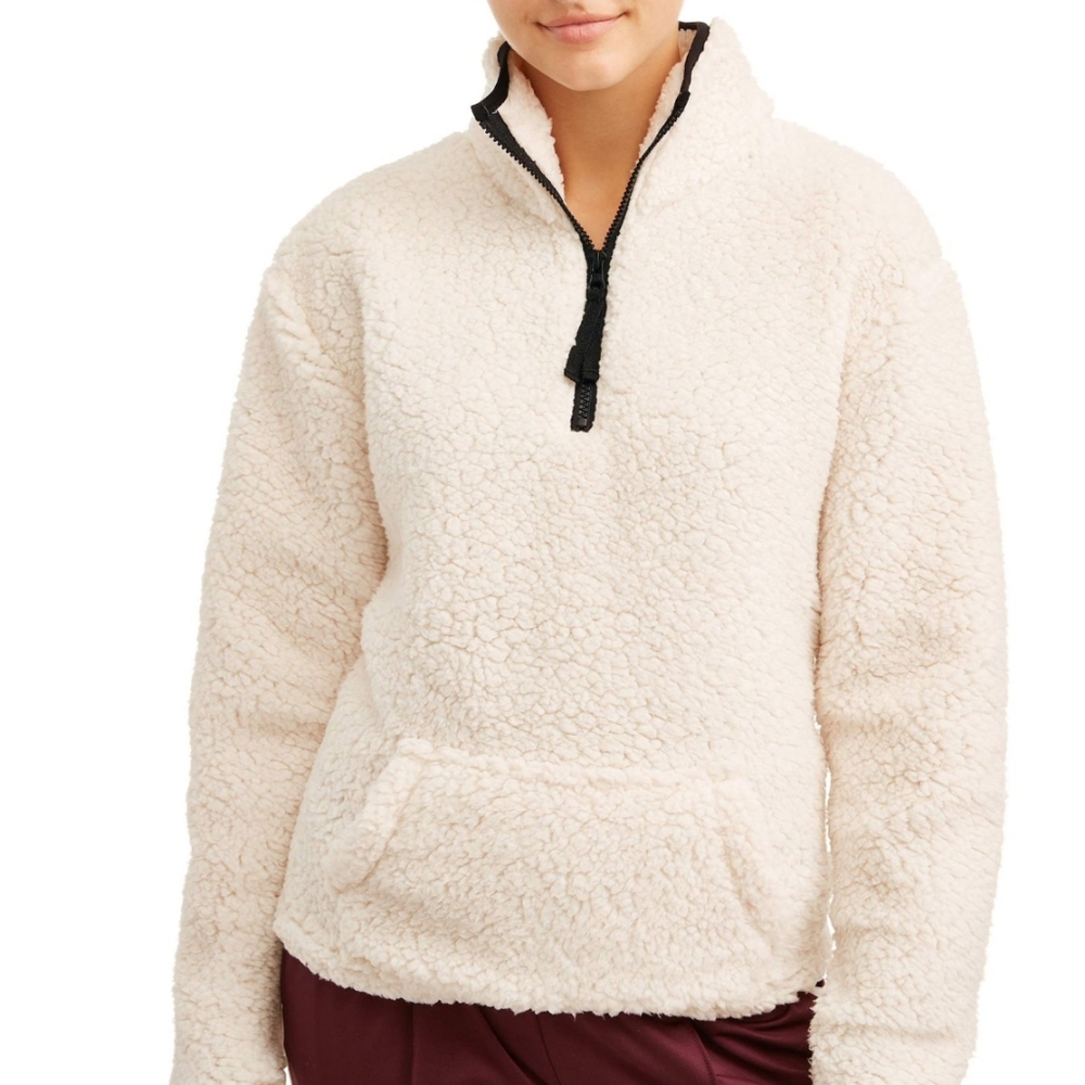 🔆 NWT No Boundaries White Sherpa Pull-Over Sweater w/ Cinched Waist ( like XS)